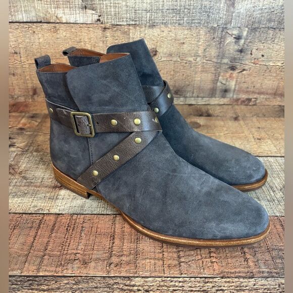 NEW $210 Women's Sz 9 M Kork-ease Kenai Suede Bootie Moto Gray Strap Studded - Picture 2 of 13